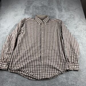 IZOD Jeans Button Down Long Sleeve Shirt Mens Large Brown White Plaid‎